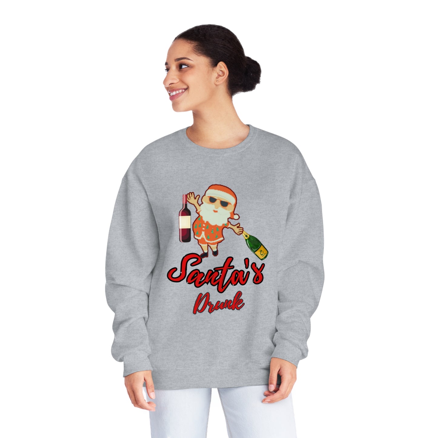 Santa Sweater, Santa's Drunk, Ugly Sweater, Ugly Holiday Sweater, Ugly Christmas Sweater,  Unisex NuBlend® Crewneck Sweatshirt