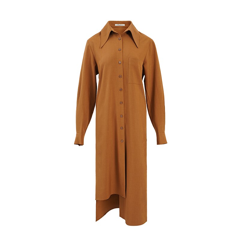 The Abbigayle Dress | AEL Elegant Women Autumn Lapel Neck Long Shirt Dress Asymmetry Robe Femme Streetwear Beautiful Stoic Dress