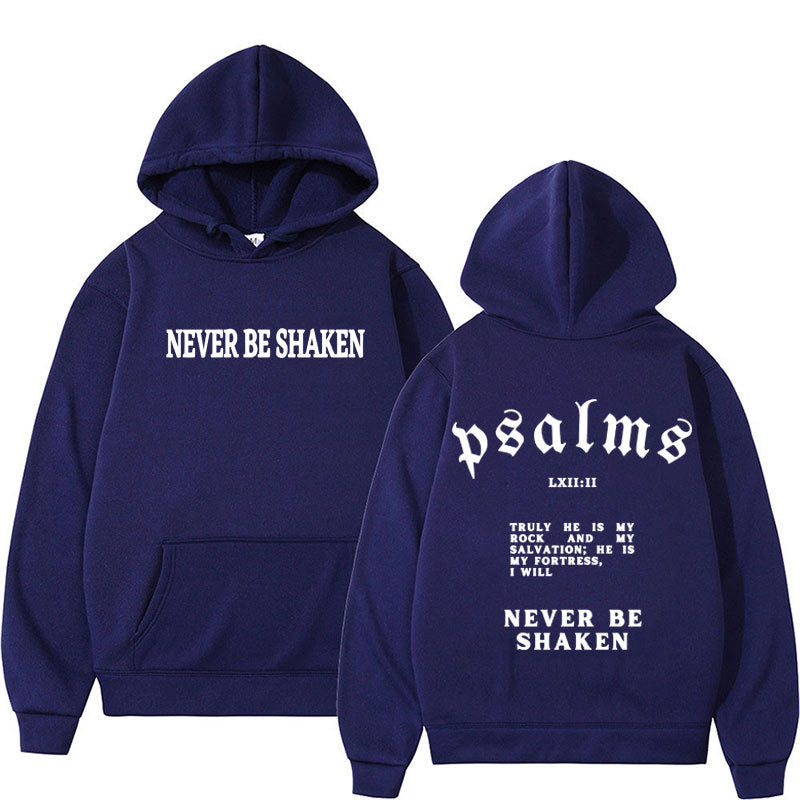 Trendy Unisex Christian Hoodie – “Never Be Shaken” Psalms Bible Verse Hoodie – Faith-Based Streetwear, Aesthetic Gospel Apparel, Inspirational Scripture Sweatsuit Top for Believers & Gifts