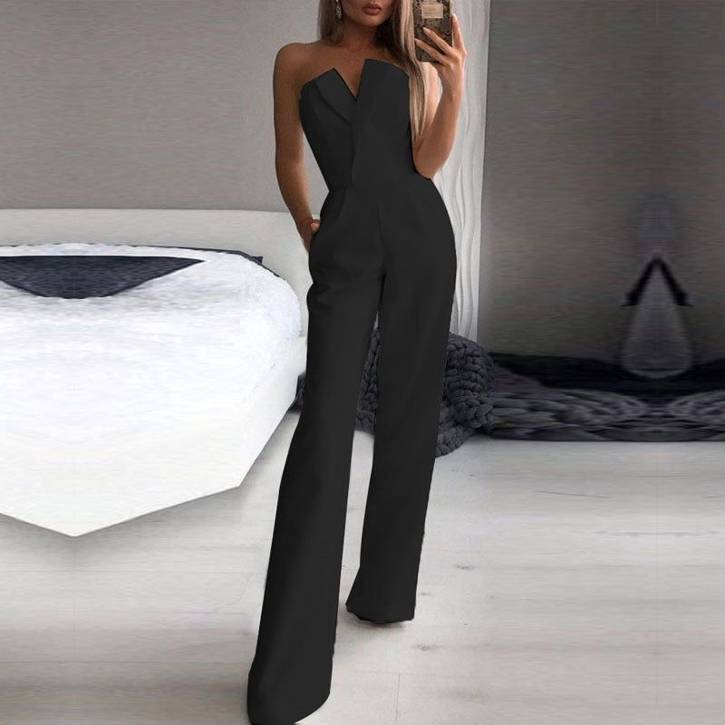 Mighty Lifestyle Jumpsuit | Jumpsuit with slanted collar and mid waist for a stylish commuting jumpsuit