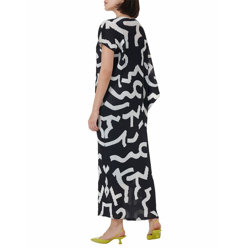 Mighty Lifestyle Dress | Summer's New Miyake Pleated Shaped Sleeve Dress Fashionable And Stylish And Thin Robe Skirt Mumu Dress Style