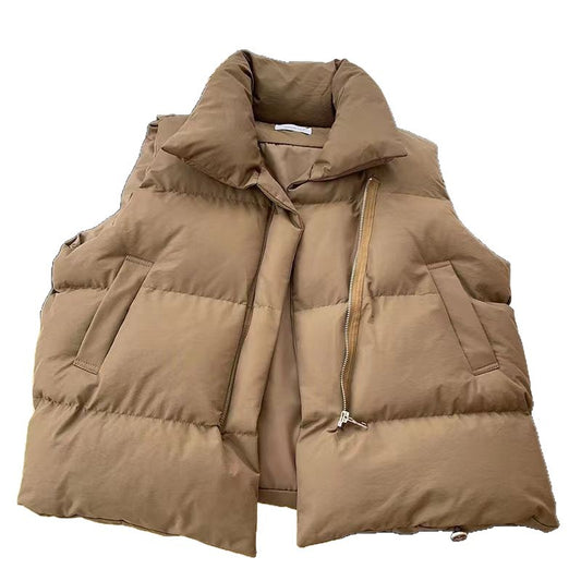 Padded Vest for Women, Comfy Streetwear Style, Loose Fit, Stand Collar Solid Color Spring and Autumn Fashion TikTok Viral Fashion Vest