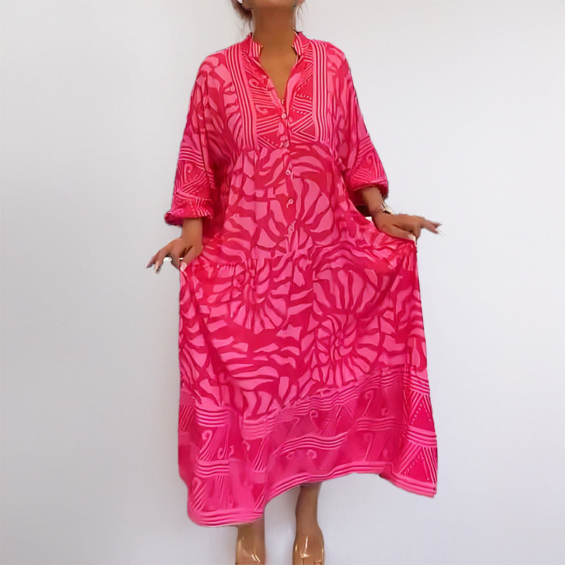 Luxury Oversized African Moo Moo Dress for Women – Printed Loose Kaftan Maxi Dress with V-Neck & 3/4 Sleeves | Comfortable Everyday Chic Comfortable Moo Moo Commuting fashion women's printed loose oversized dress for women Farasha Dress