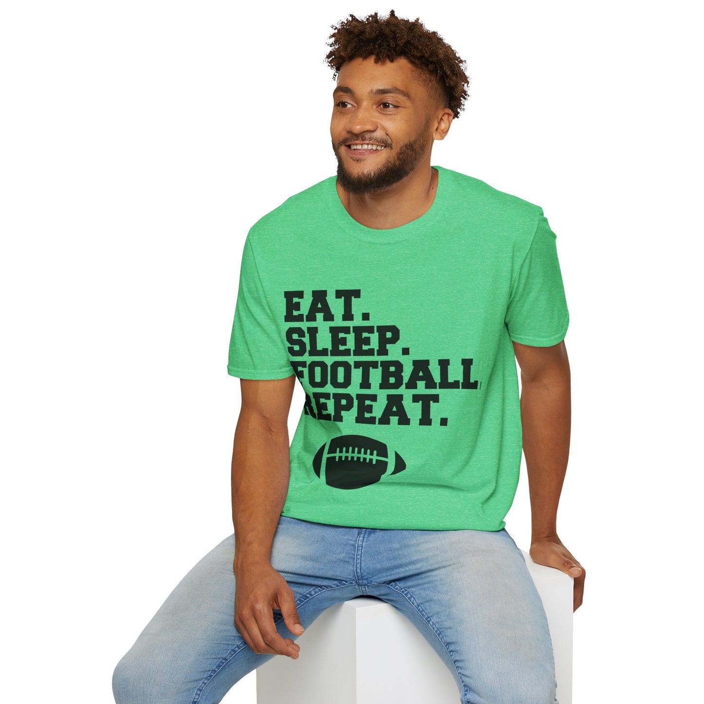 Eat Sleep Football Repeat Football Shirt | Tackle and Flag Football Shirt | Sports Shirt | Football Player Shirt | Mighty Lifestyle |  Softstyle T-Shirt