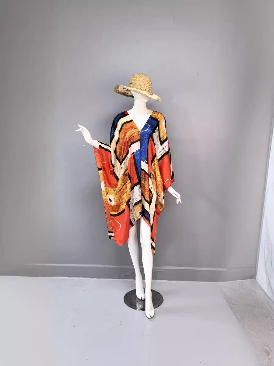 Sexy V-neck silk vacation house dress Moo Moo Muu Muu