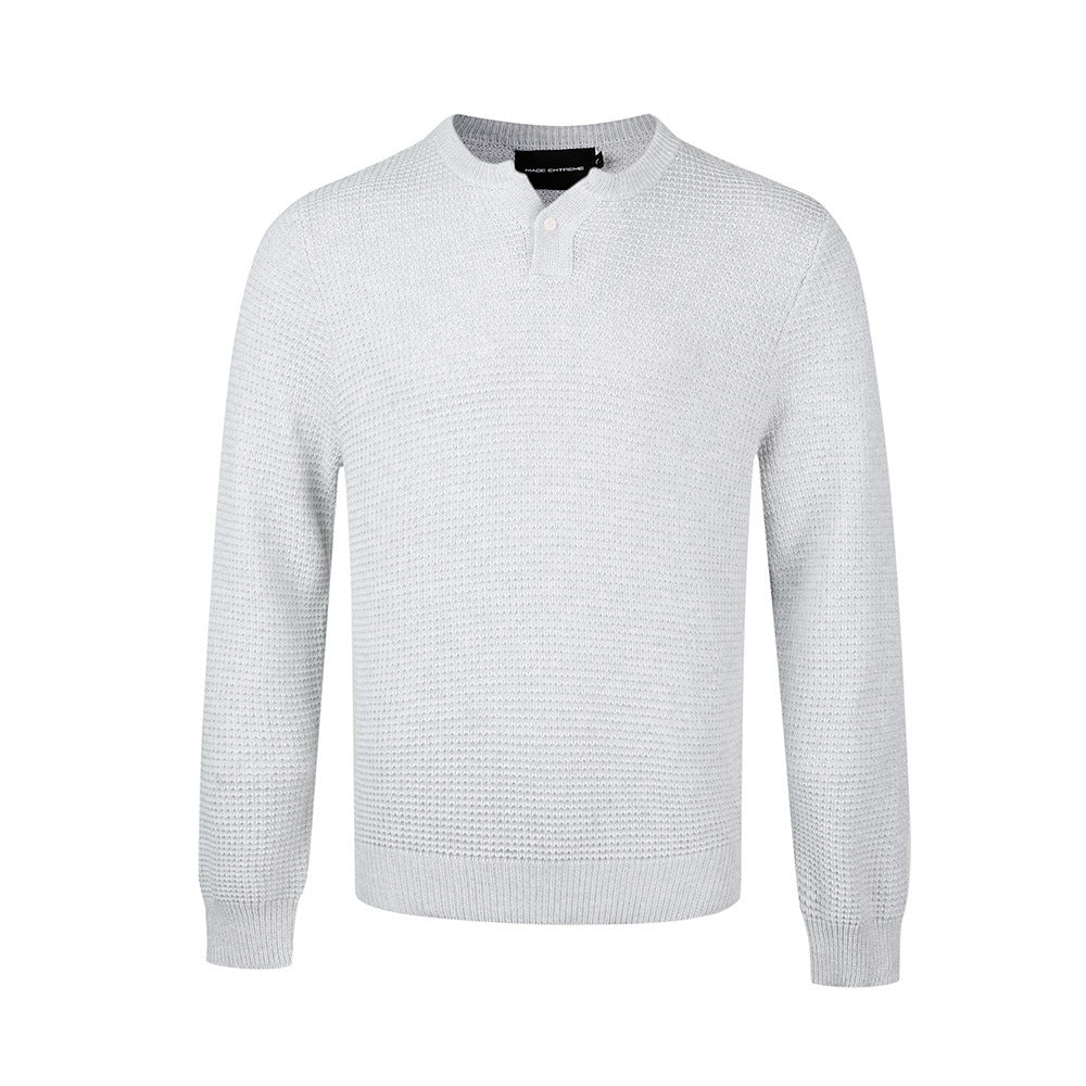 Unisex V-Neck Long Sleeve Cotton Sweater – Loose Fit Henley Collar Knit Top for Men and Women | Small V-Neck Long Sleeve T-Shirt for Men and Women Loose Fit Henry Collar Sweater