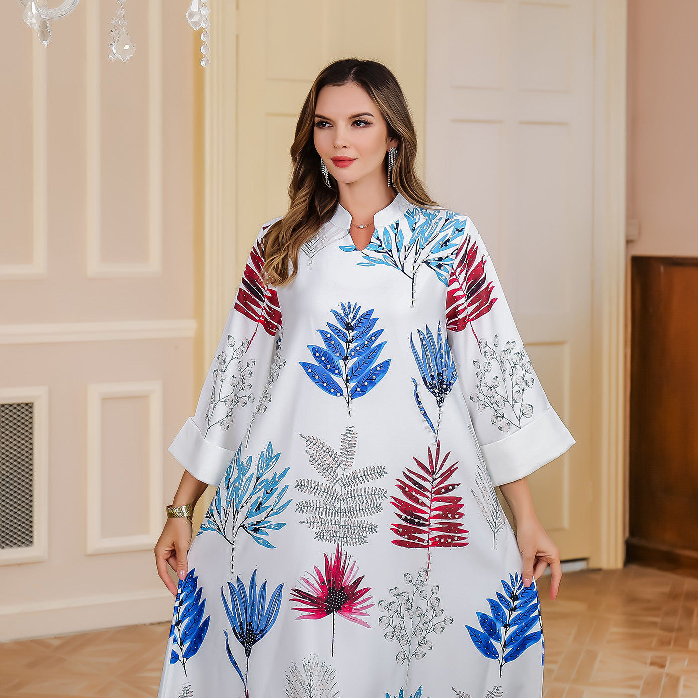Moo Moo  Fashion Dress Abaya Sequined Printed Middle Eastern Long Robe Lounge Clothing