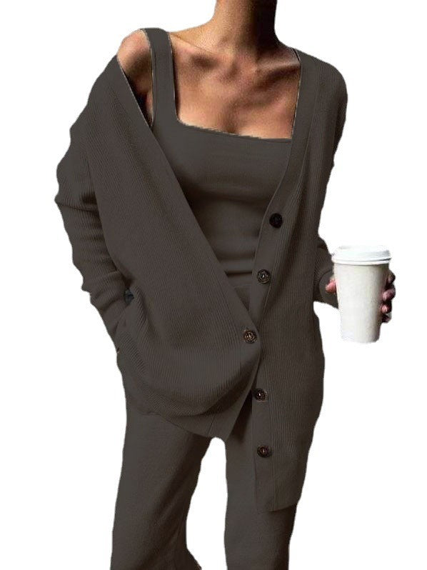Nella Solid color knitted jacket three piece set