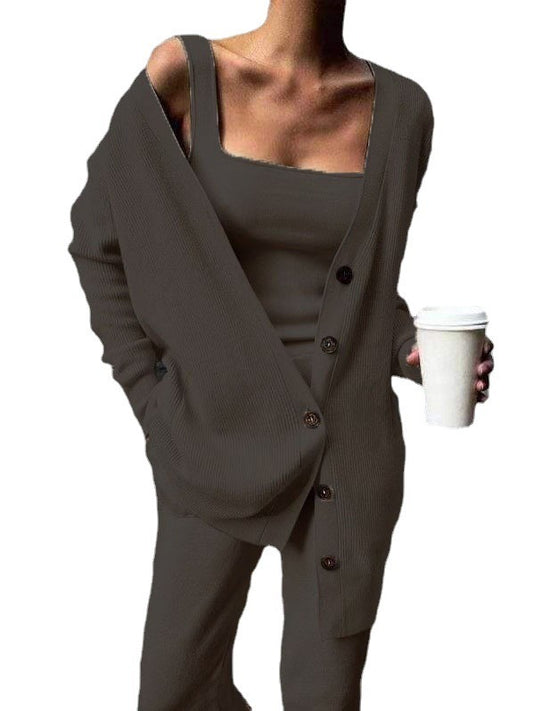 Nella Solid color knitted jacket three piece set