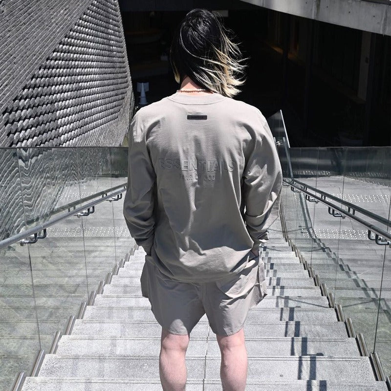 Essential Style Double Thread Essentials New Pressure Glue Long Sleeved Fog High Street Loose Casual Mens T Shirt