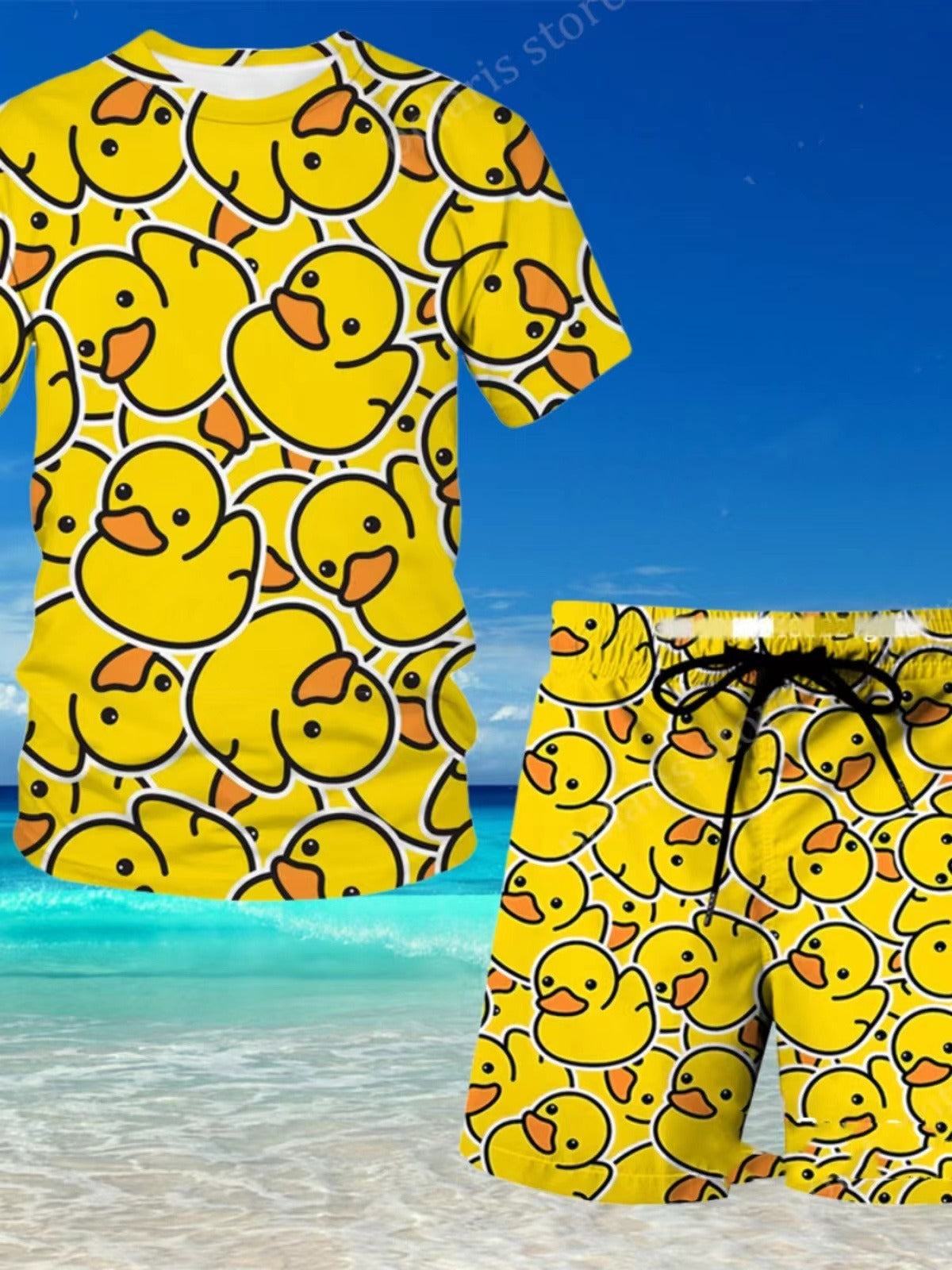 Alexander Printed Two-Piece Set – Round Neck Short Sleeve T-Shirt and Shorts with 3D Graphic Prints Printed men's round neck short sleeved casual T-shirt set for men