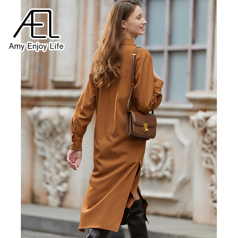 The Abbigayle Dress | AEL Elegant Women Autumn Lapel Neck Long Shirt Dress Asymmetry Robe Femme Streetwear Beautiful Stoic Dress