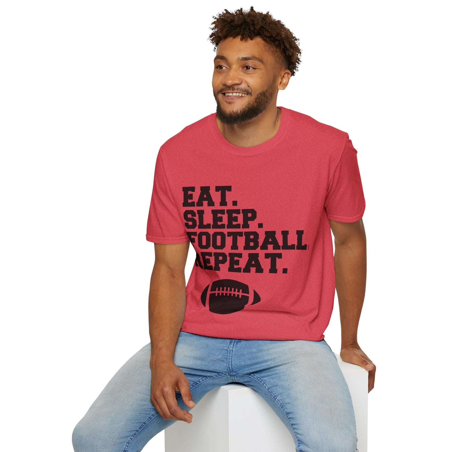 Eat Sleep Football Repeat Football Shirt | Tackle and Flag Football Shirt | Sports Shirt | Football Player Shirt | Mighty Lifestyle |  Softstyle T-Shirt