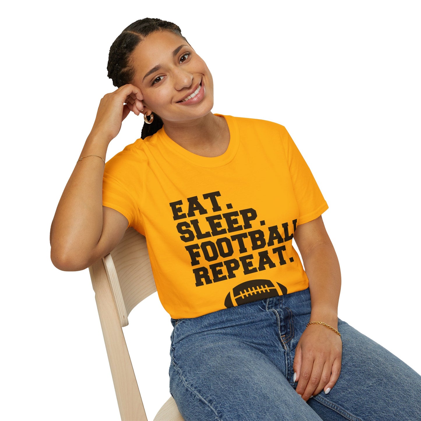 Eat Sleep Football Repeat Football Shirt | Tackle and Flag Football Shirt | Sports Shirt | Football Player Shirt | Mighty Lifestyle |  Softstyle T-Shirt