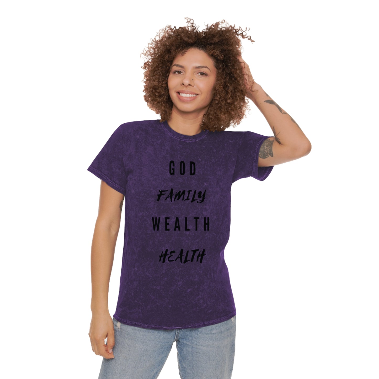 Mighty Lifestyle God Family Wealth Health | Fear God Not Man | Unisex Mineral Wash T-Shirt