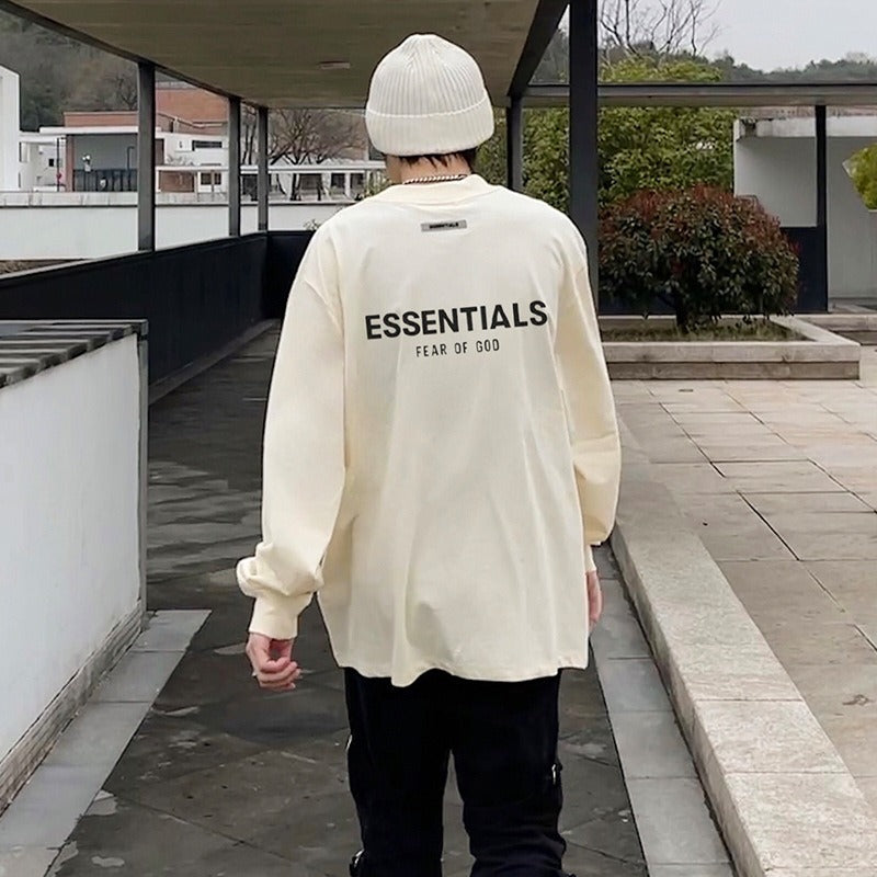 Essential Style Double Thread Essentials New Pressure Glue Long Sleeved Fog High Street Loose Casual Mens T Shirt