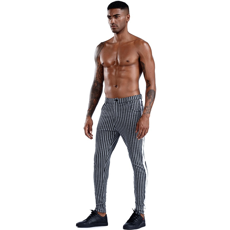 Malachi Men’s Plaid Slim-Fit Pants – Elastic Waist Skinny Dress Trousers for Streetwear & Casual Outfits Plaid Pants Men Elastic Male Skinny Trousers Bottom Tight Male Pant Streetwear Sweatpants Casual Joggers Men Pants