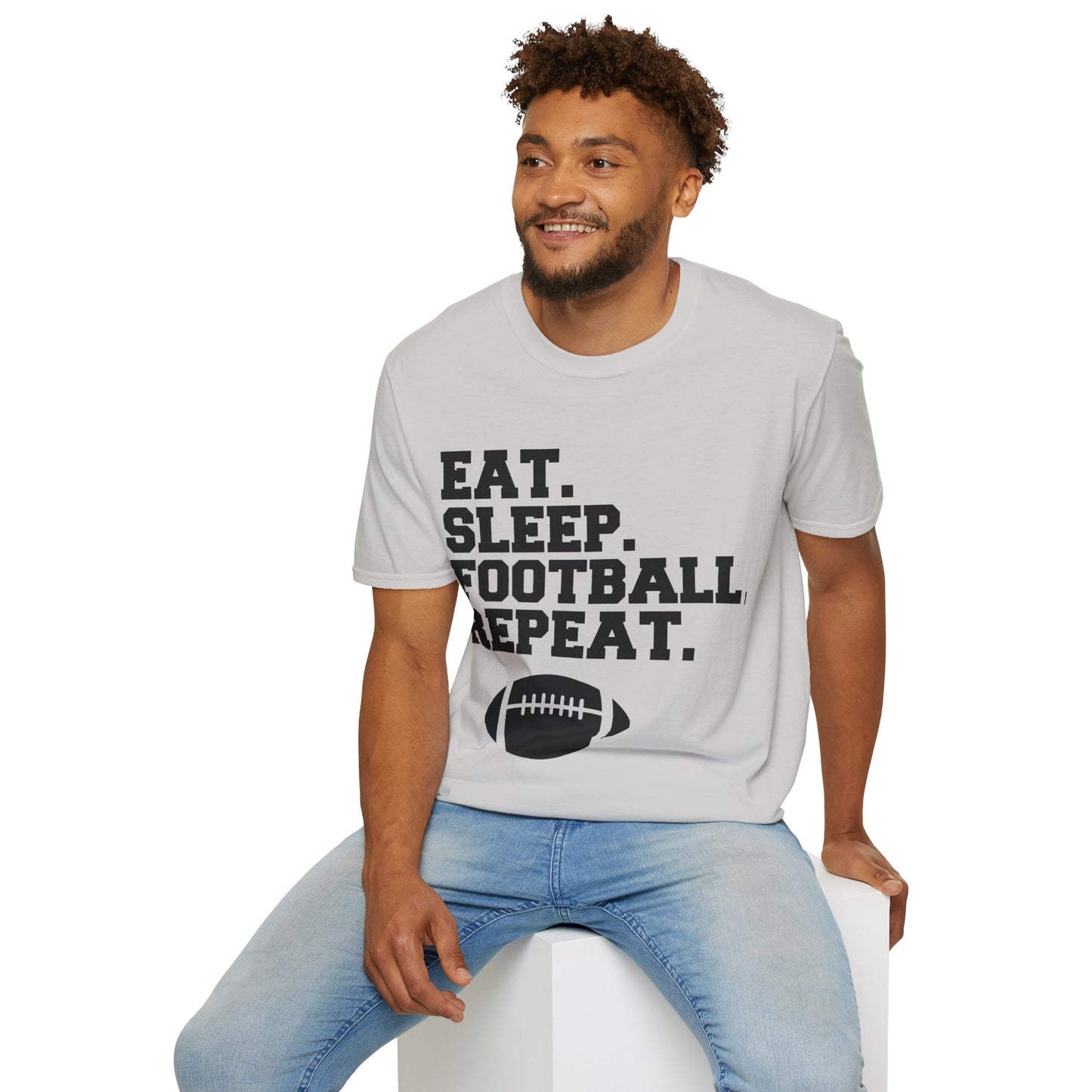 Eat Sleep Football Repeat Football Shirt | Tackle and Flag Football Shirt | Sports Shirt | Football Player Shirt | Mighty Lifestyle |  Softstyle T-Shirt