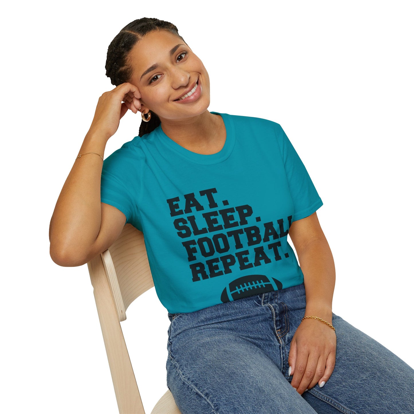 Eat Sleep Football Repeat Football Shirt | Tackle and Flag Football Shirt | Sports Shirt | Football Player Shirt | Mighty Lifestyle |  Softstyle T-Shirt