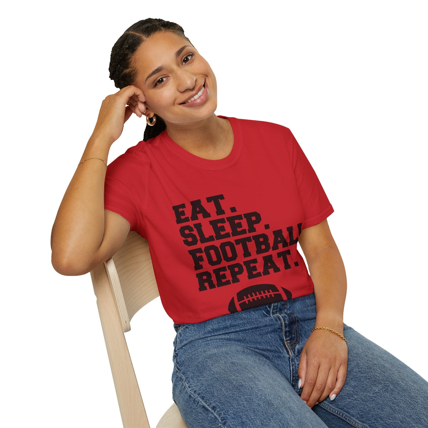 Eat Sleep Football Repeat Football Shirt | Tackle and Flag Football Shirt | Sports Shirt | Football Player Shirt | Mighty Lifestyle |  Softstyle T-Shirt