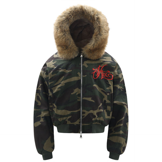 Street Style Camouflage Design Men's Loose Thick Winter Hooded Cotton Jacket