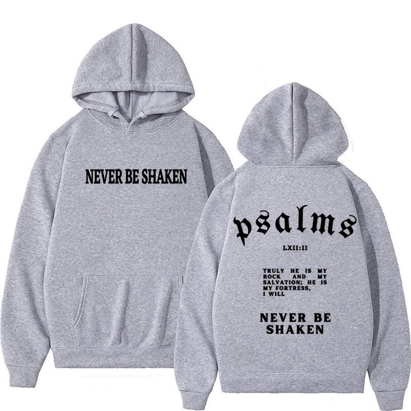 Trendy Unisex Christian Hoodie – “Never Be Shaken” Psalms Bible Verse Hoodie – Faith-Based Streetwear, Aesthetic Gospel Apparel, Inspirational Scripture Sweatsuit Top for Believers & Gifts