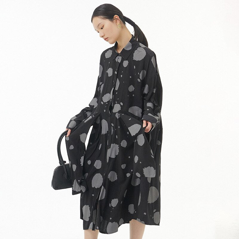 Autumn’s Eve New Style Original Loose Slim Women's Color Contrast Print Big Dress Autumn