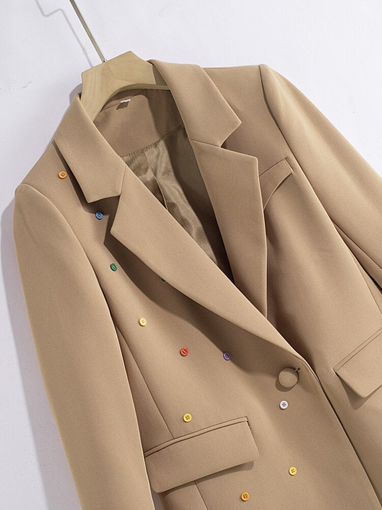 Fashion Women's Blazer Colorful Buttons Notched Collar Long Sleeve Loose Camel Suit Jackets Female Autumn Women’s Work Blazer Business Blazer