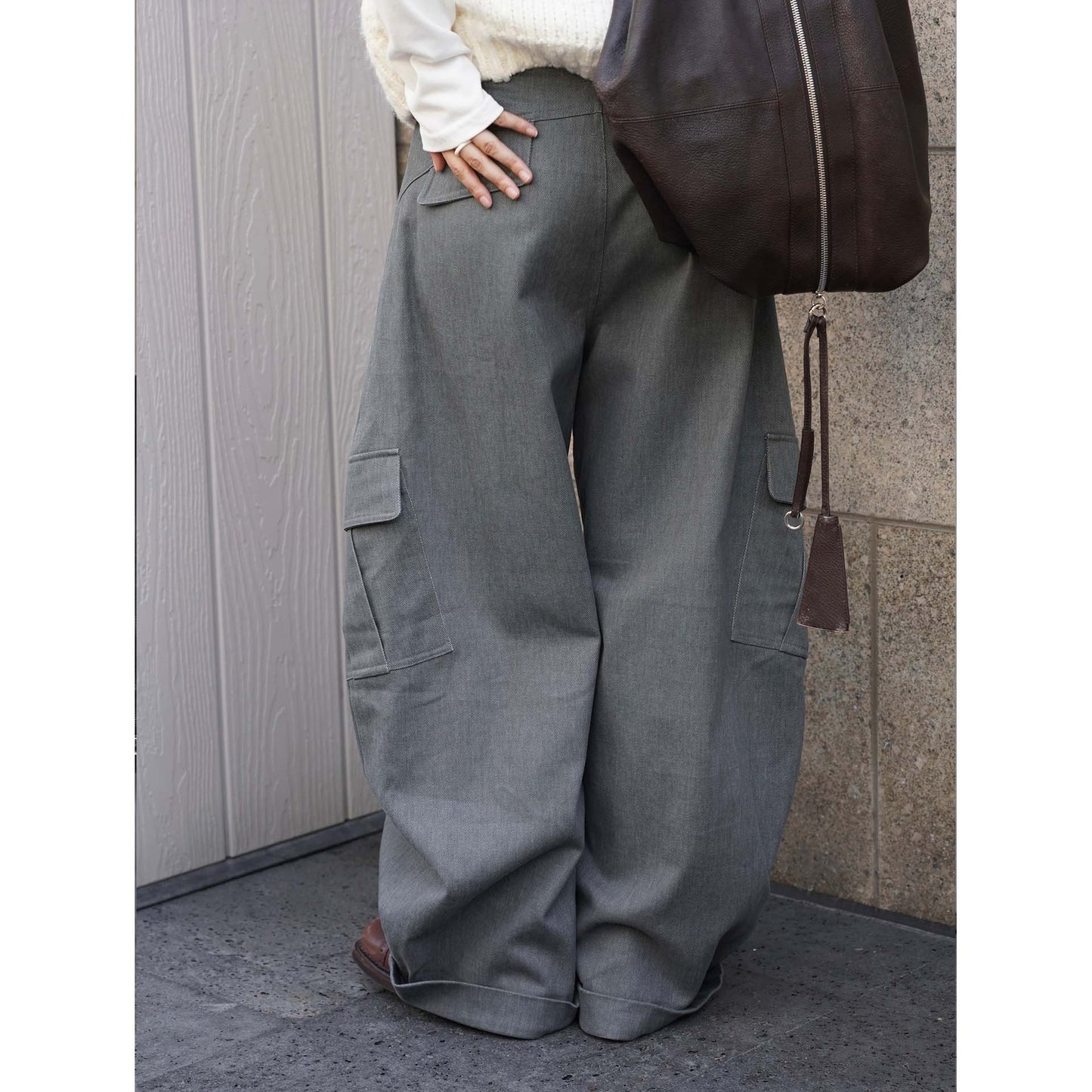 Fashion Workwear-Style Side Pocket Fleece Knife-Edge Casual Pants Relaxed Fit Long Pants for Women