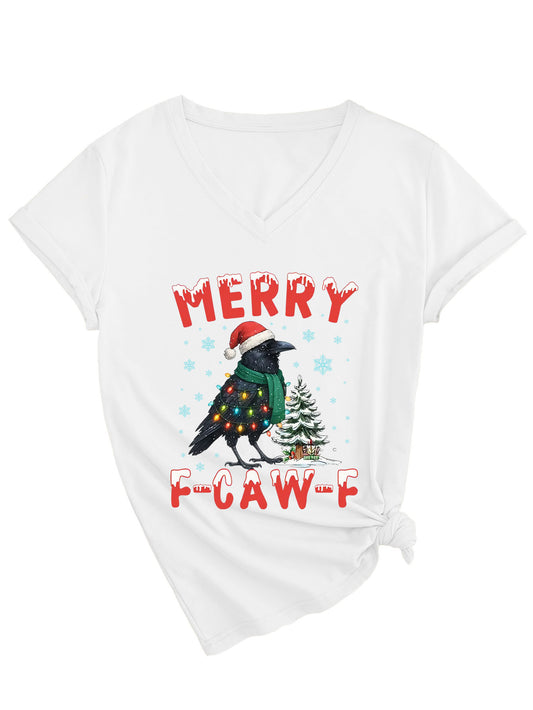 Funny Merry Christmas Graphic Tee – “Merry F CAWF” Holiday V-Neck Shirt, Cute Festive Loose-Fit Christmas Top for Work Parties, Family Gatherings & Casual Holiday Outfits
TikTok Viral Funny Christmas Tee