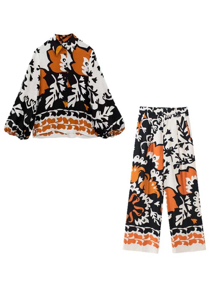 Mighty Lifestyle Exotic Print Pant Set | Women’s Two-Piece Chiffon Fashion Set | Printed Shirt & Long Sleeve Cardigan