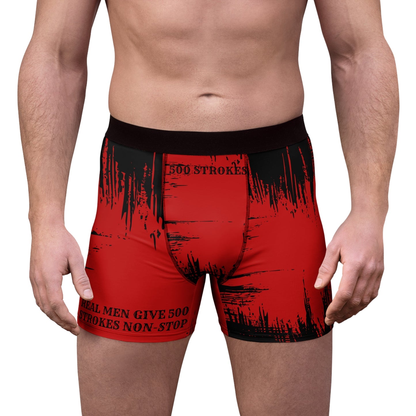 500 Strokes, Real Men Give 500 Strokes Underwear in Printed Splash Red BlackMen's Boxer Briefs - Mighty Lifestyle