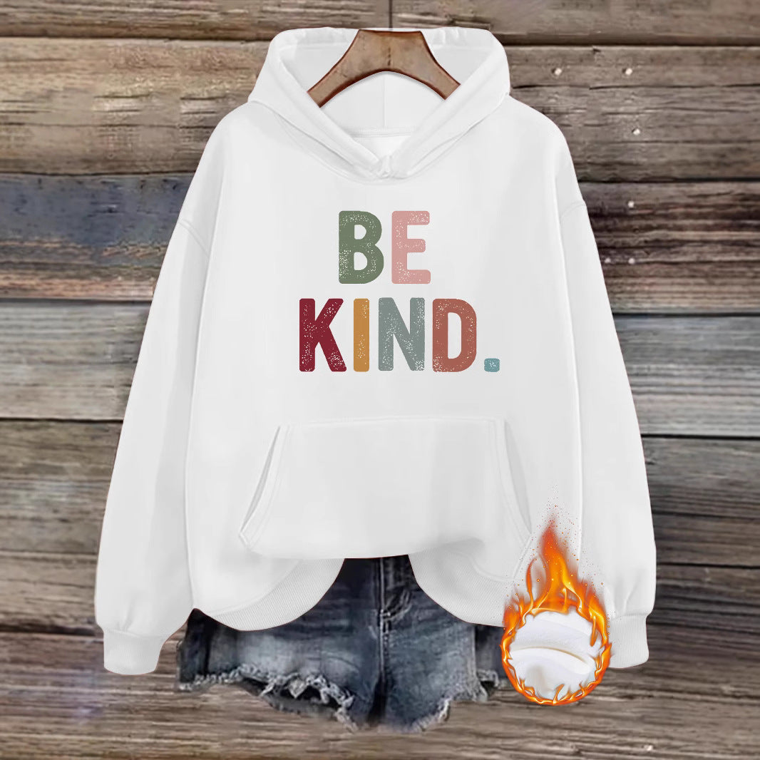Be Kind Hoodie – Inspirational Kindness Hoodie for Women | Cozy Fleece Streetwear Pullover with Lantern Sleeves & Kangaroo Pocket | Mid-Length Casual Hoodie in Multiple Colors (S–XXL)