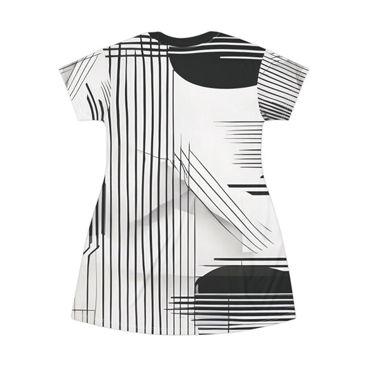 BW Gray White Black Sporty Graphic T-Shirt Dress - Perfect for Basketball Fans