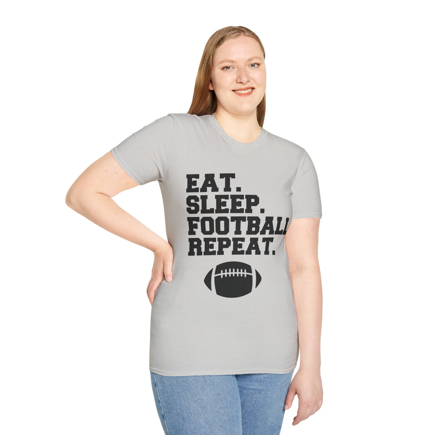 Eat Sleep Football Repeat Football Shirt | Tackle and Flag Football Shirt | Sports Shirt | Football Player Shirt | Mighty Lifestyle |  Softstyle T-Shirt