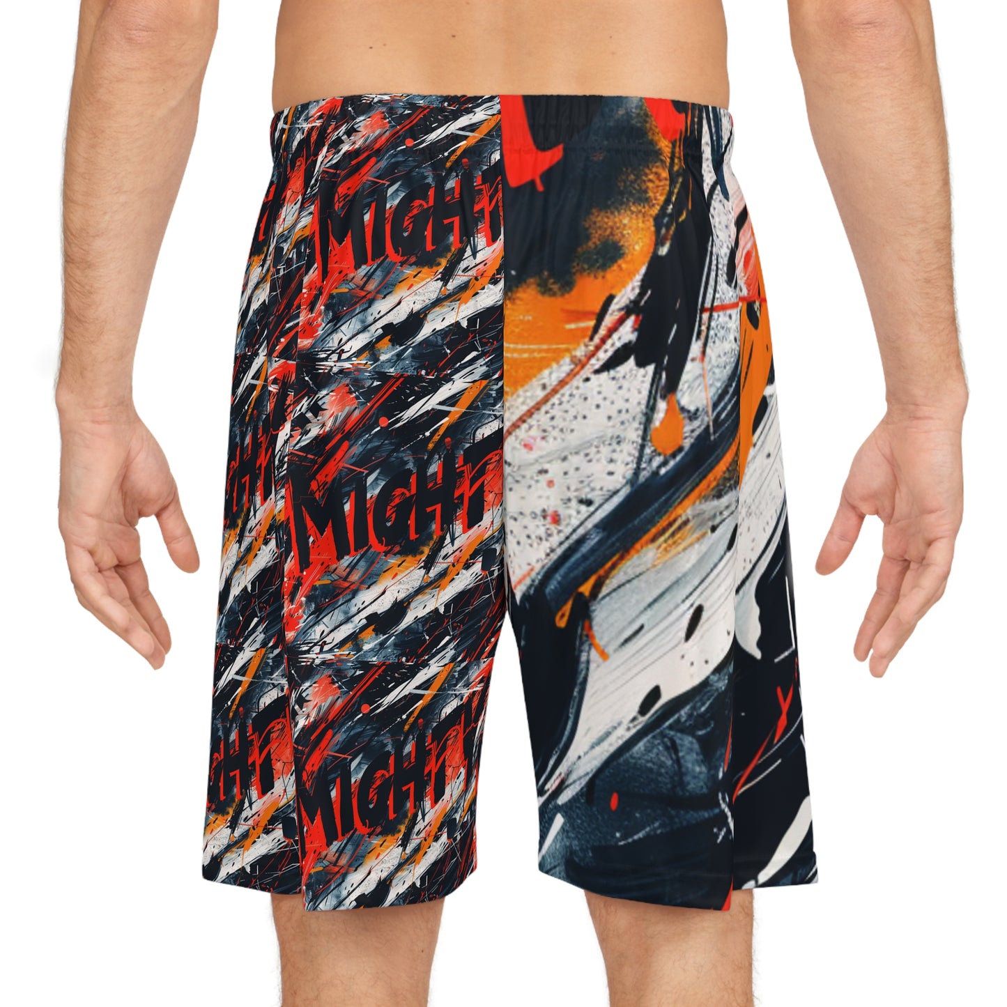 Abstract Reds Graffiti Basketball Shorts — 'Mighty' Long Gym Shorts, Sports Shorts