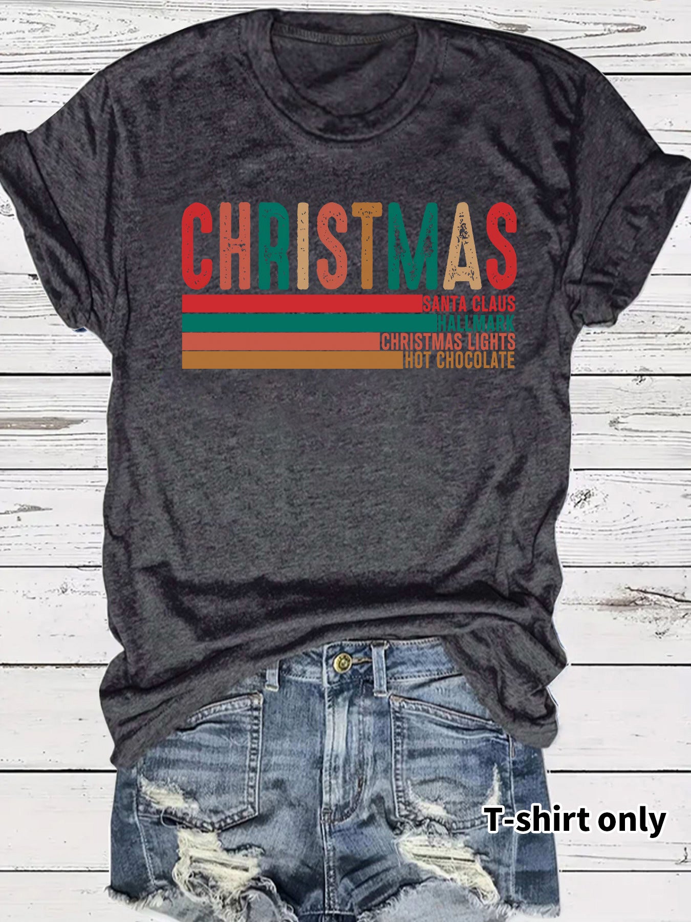 Christmas Streetwear Graphic T-Shirt for Men & Women – Loose Fit Short Sleeve Holiday Tee, Festive Letter Print Casual Round Neck Christmas Outfit Top Christmas Party Tee