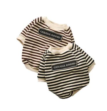 Minimalist, Neutral colors, pet clothing round neck striped terry sweater  cow  dog clothes