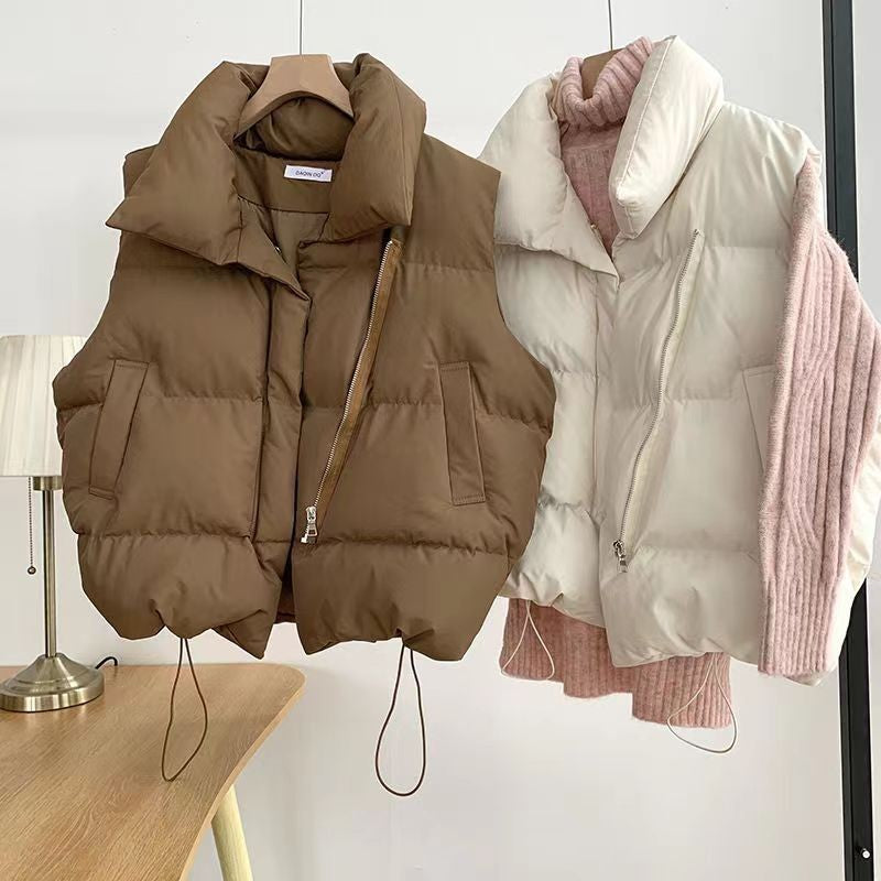 Padded Vest for Women, Comfy Streetwear Style, Loose Fit, Stand Collar Solid Color Spring and Autumn Fashion TikTok Viral Fashion Vest