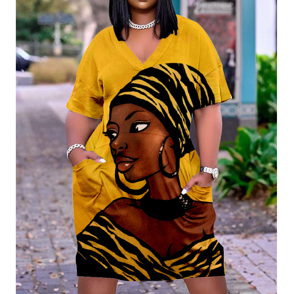 Trendy Graphic Afrocentric Dress 3D Printing Summer New Ethnic Style Loose Waist Urban Casual Loose Pullover Dress Black History Dress