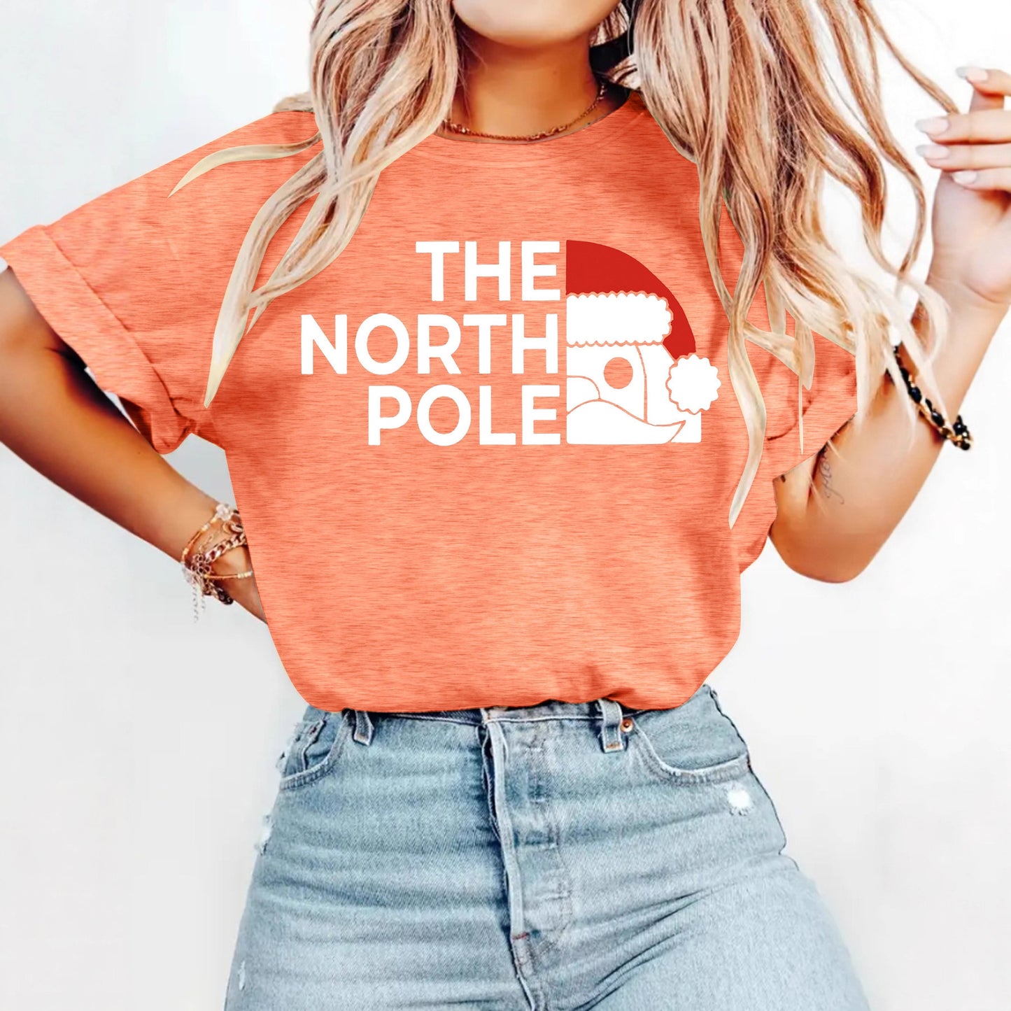 Short sleeved women's T-shirt with loose Santa Claus print Christmas Shirt North Pole