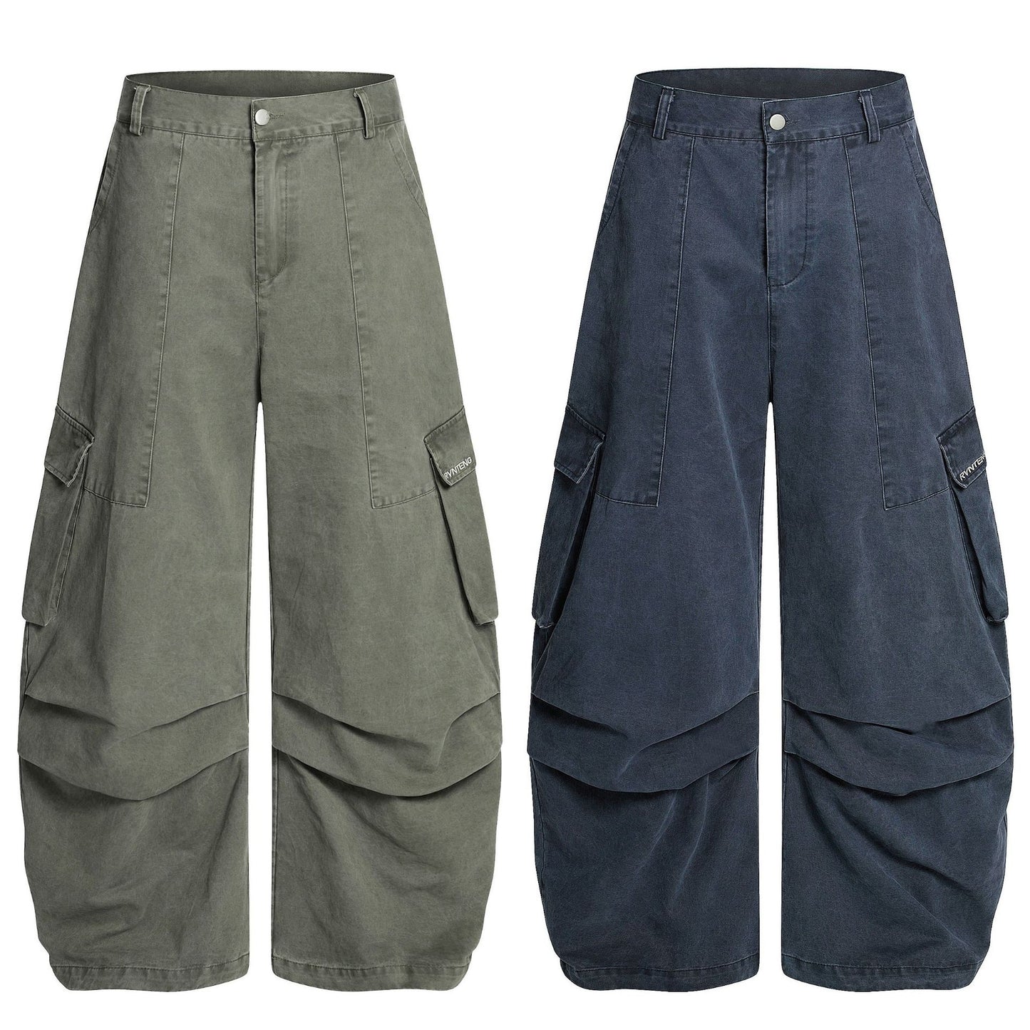 Street Style Washed Tapered Cargo Pocket Denim Long Pants