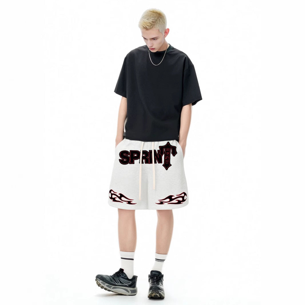 Sprint Basketball Shorts Letter Embroidery Athletic Shorts Unisex High Street Vibe Basketball Loose Five-Quarter Pants