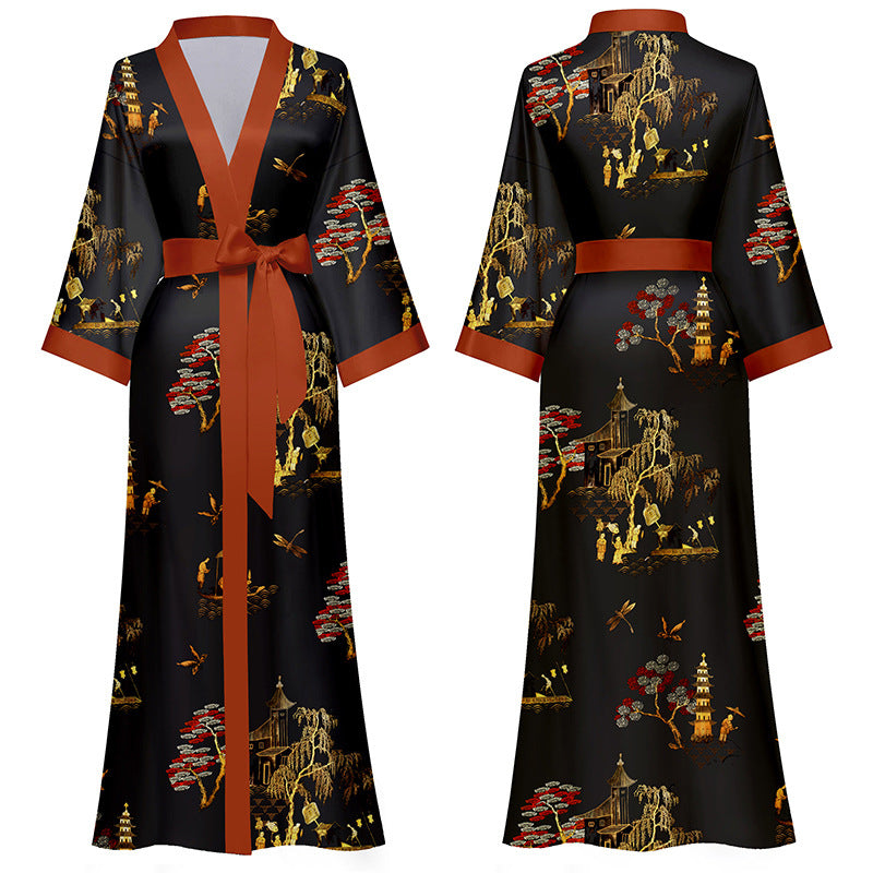 Satin Chiffon Pajamas Women's Light Luxury Style Plus Size MooMoo Muu Muu Pajamas Ladies Spring And Summer Home Wear