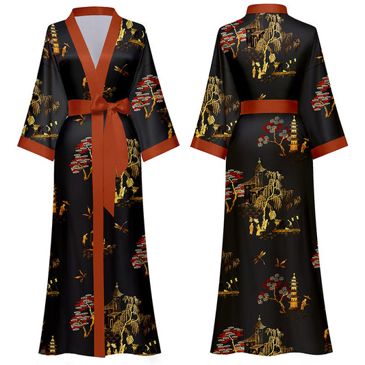 Satin Chiffon Pajamas Women's Light Luxury Style Plus Size MooMoo Muu Muu Pajamas Ladies Spring And Summer Home Wear