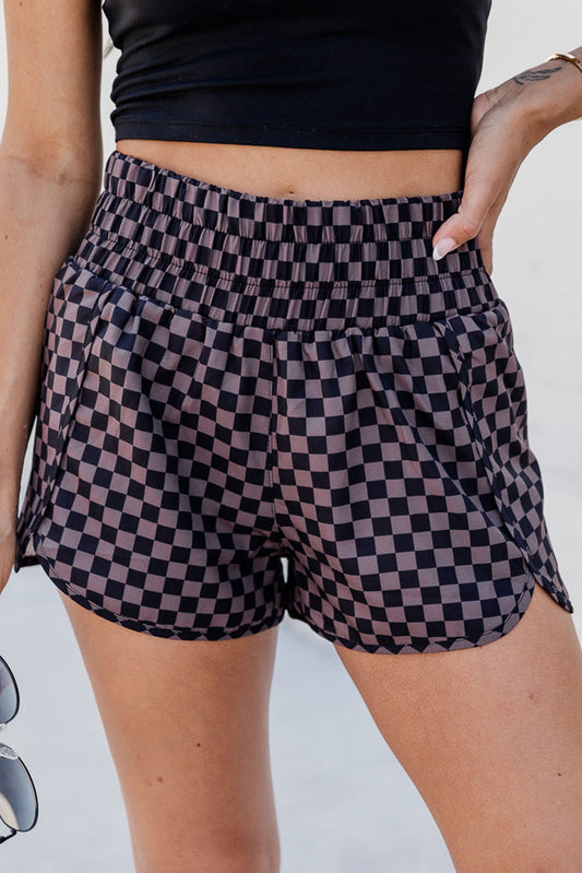 Mighty Checkered Elastic Waist Shorts, Basketball Shorts, Checkered Elastic Waist Shorts, Women’s Checkered Shorts, Casual Elastic Waist Shorts, Polyester Checkered Shorts, Comfortable Checkered Shorts, Opaque Checkered Shorts, Basic Style Checkered