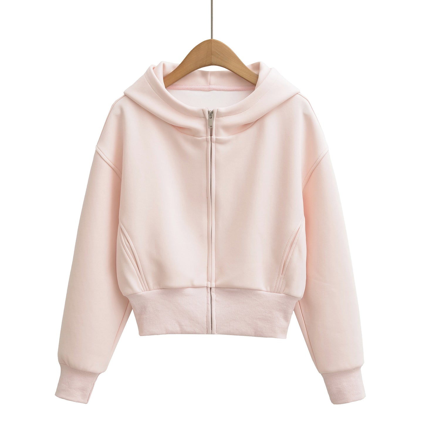 Luxury Minimalist Hooded Zipper Short Hoodie Jacket – Chic Commute Patchwork Long Sleeve Pullover for Women | Solid Color Casual Streetwear