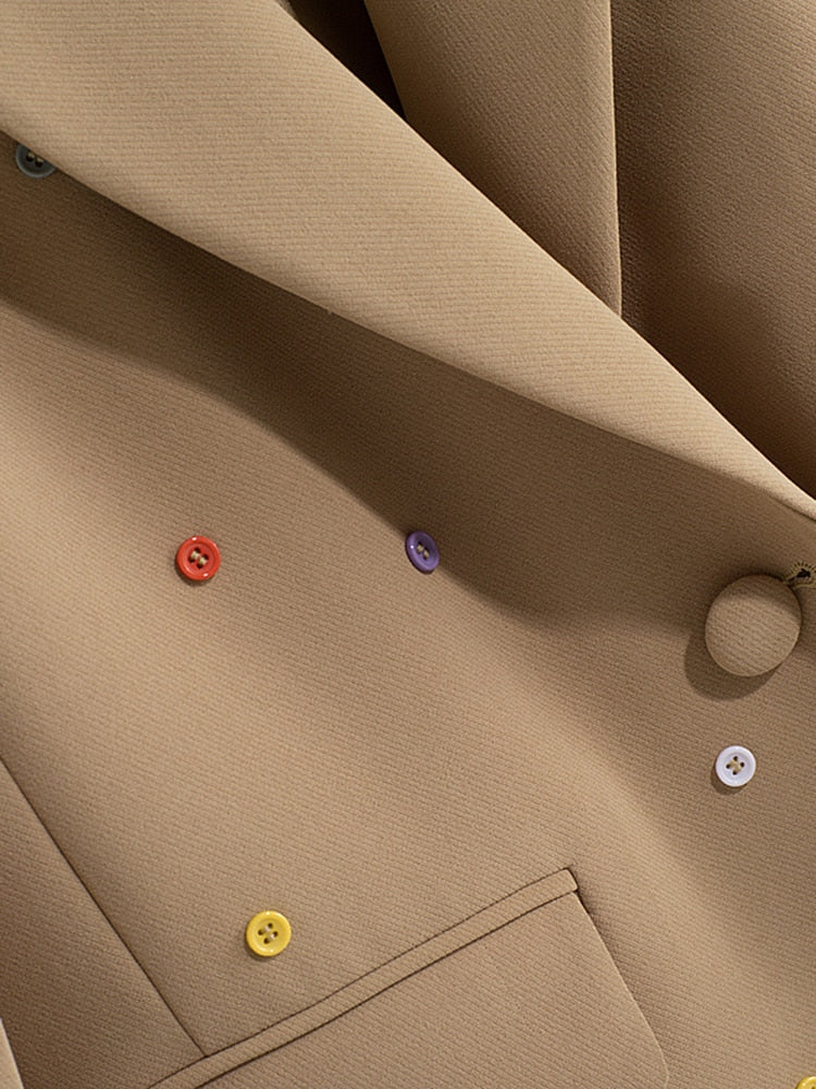 Fashion Women's Blazer Colorful Buttons Notched Collar Long Sleeve Loose Camel Suit Jackets Female Autumn Women’s Work Blazer Business Blazer