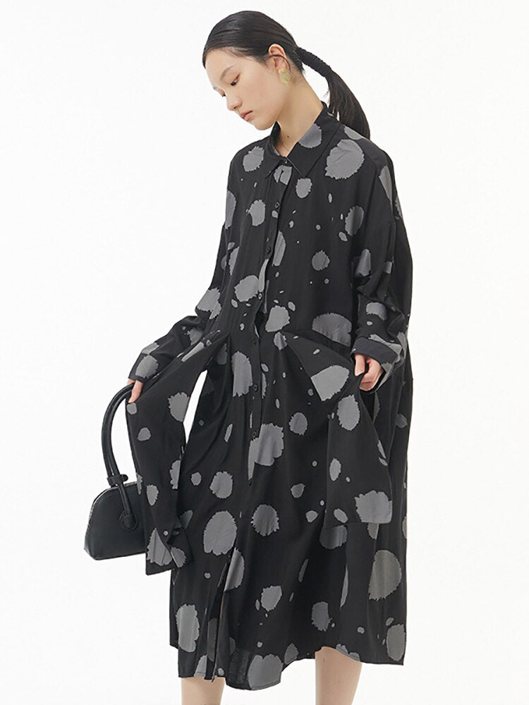 Autumn’s Eve New Style Original Loose Slim Women's Color Contrast Print Big Dress Autumn