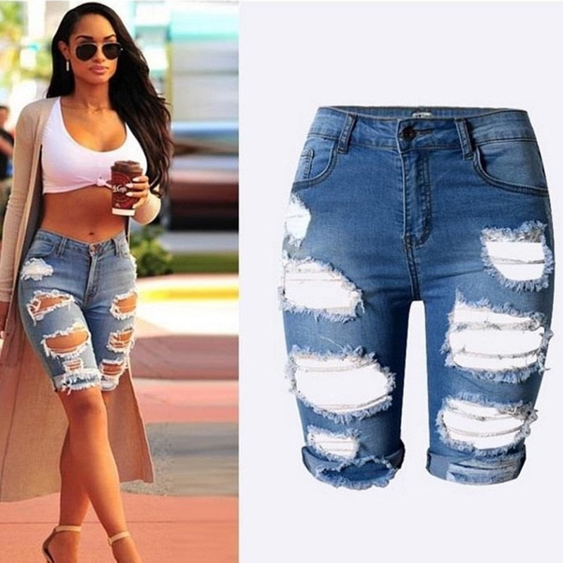 Mighty Lifestyle Jean Shorts | Womens High Waist Sexy Jeans Shorts Fashion Ripped Hole Washed Stretch Denim Shorts Jeans